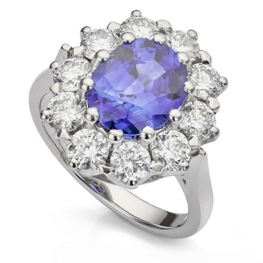 Blue Sapphire and Diamond Cluster Ring