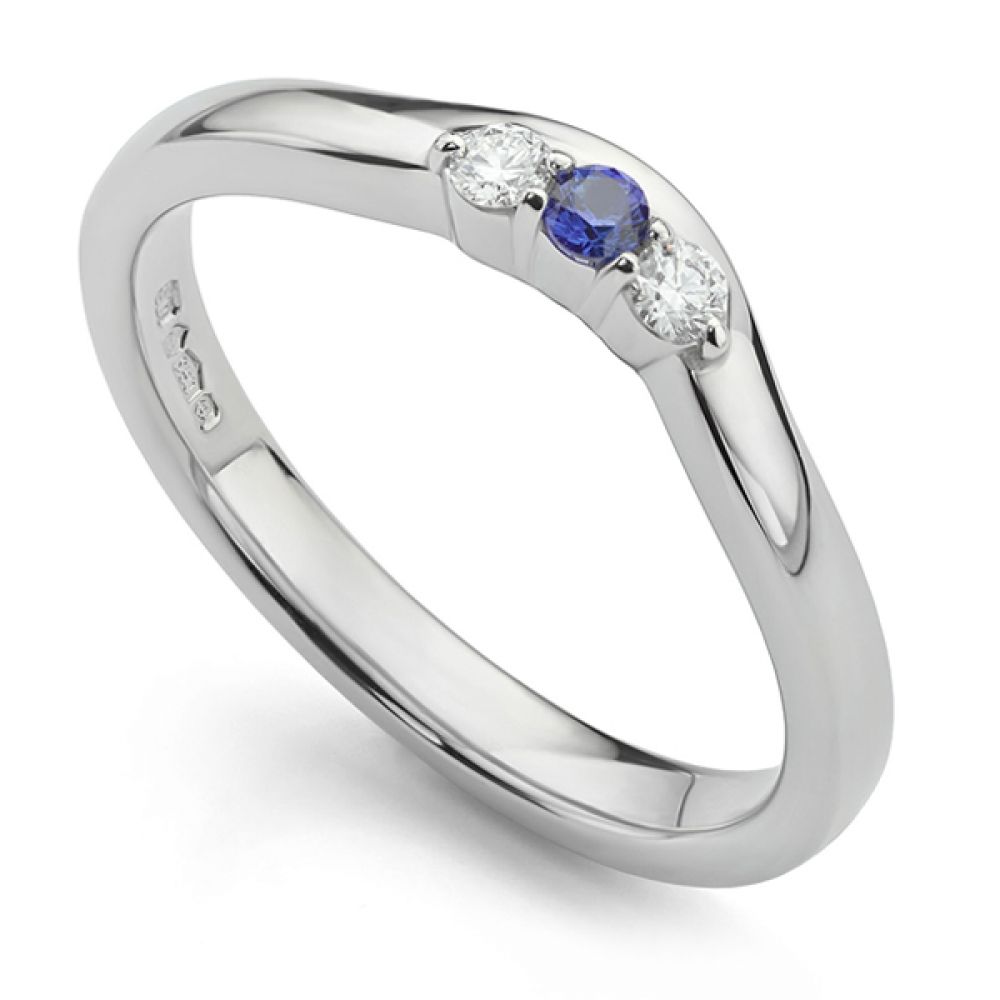 Bespoke shaped blue sapphire and diamond wedding ring