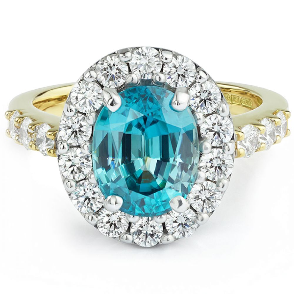 Blue Zircon and Diamond Ring