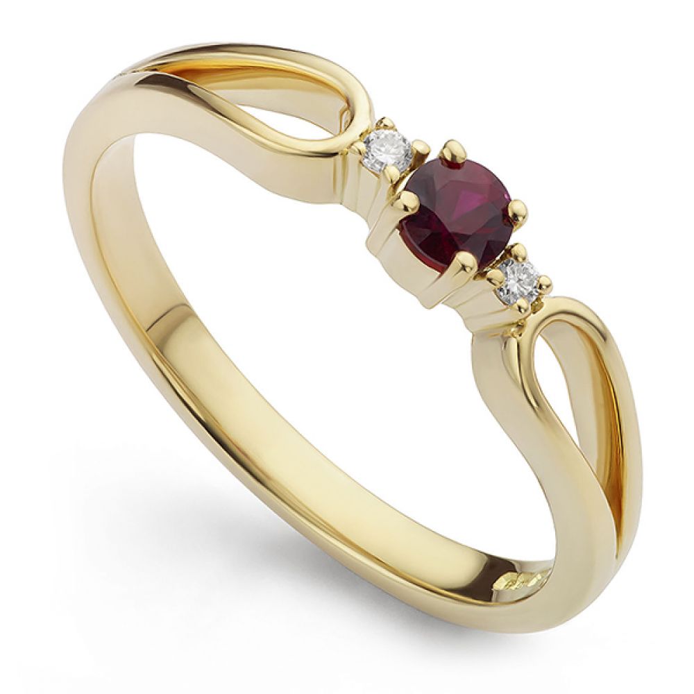 Bespoke ruby and diamond engagement ring in yellow gold