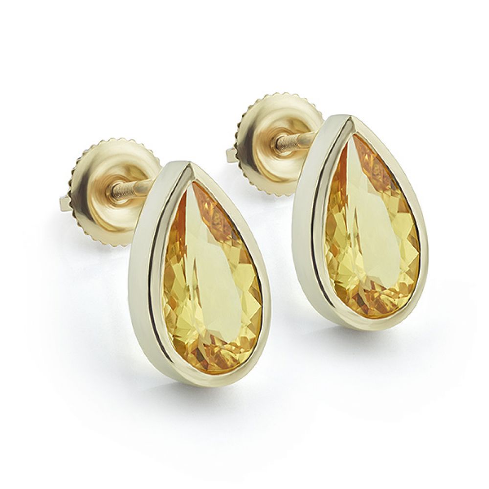 Yellow Beryl Pear Drop Earrings side view Yellow Beryl Pear Drop Earrings side view
