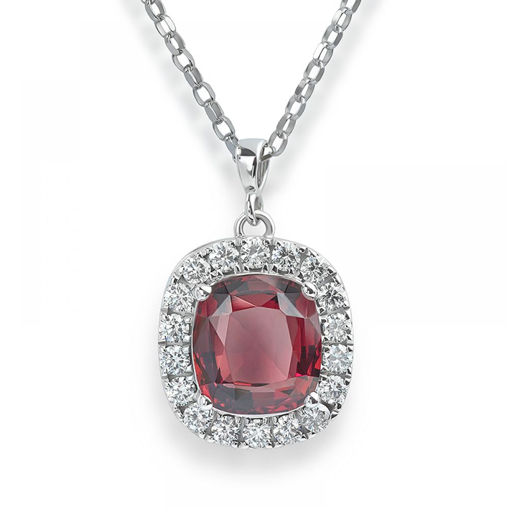 Garnet and Diamond Halo Necklace