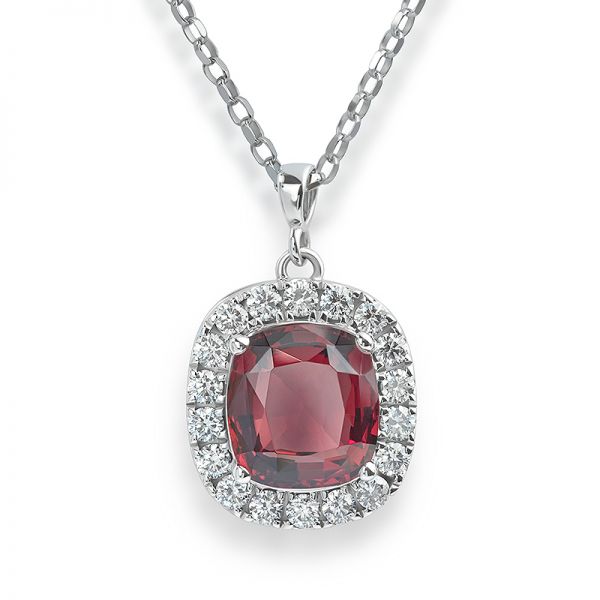 Bespoke Garnet and Diamond Halo Necklace Main Image