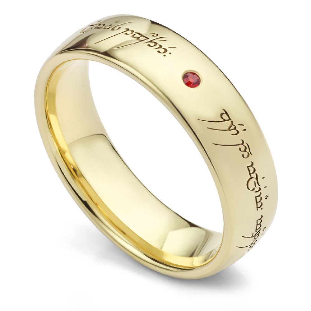 Ruby Ring of Fire Wedding Ring - Lord of the Rings Inspired Wedding Ring engraved with Elvish