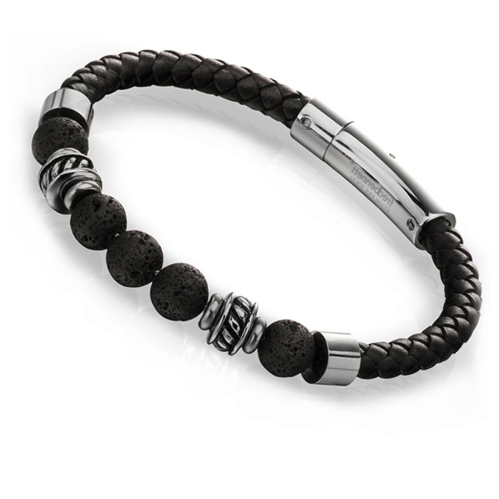 Fred Bennett lava stone and black leather bracelet