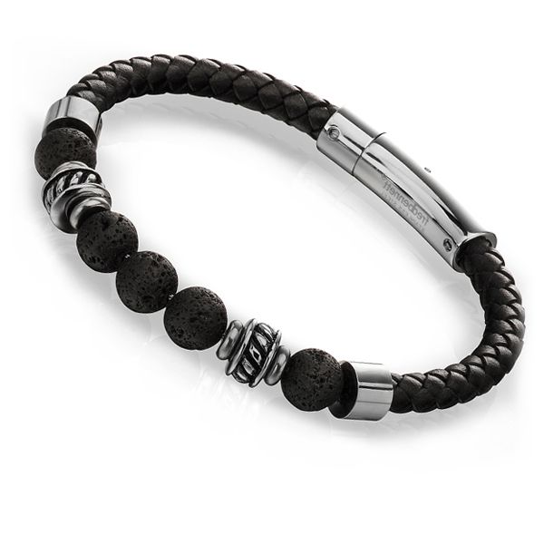 Lava Stones & Black Leather Bracelet Main Image