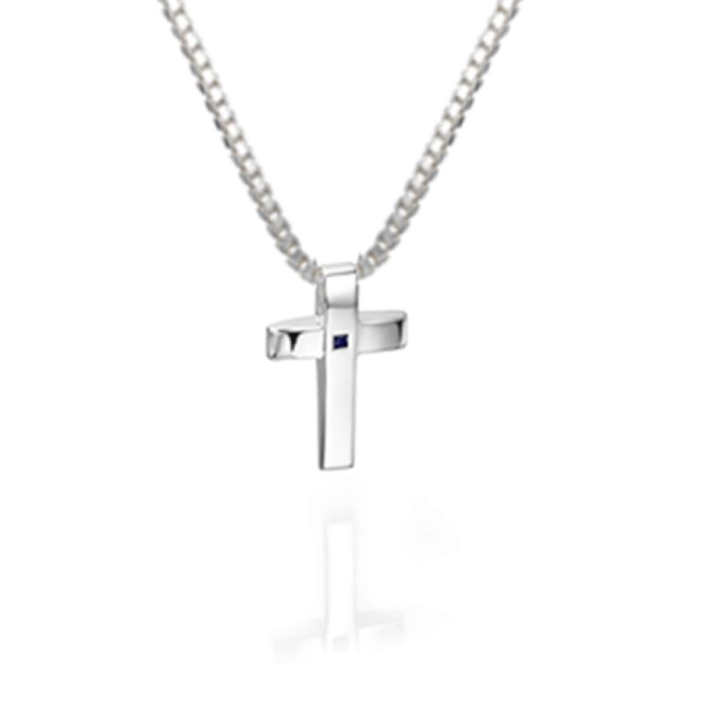 Fred Bennett Silver Cross with Sapphire