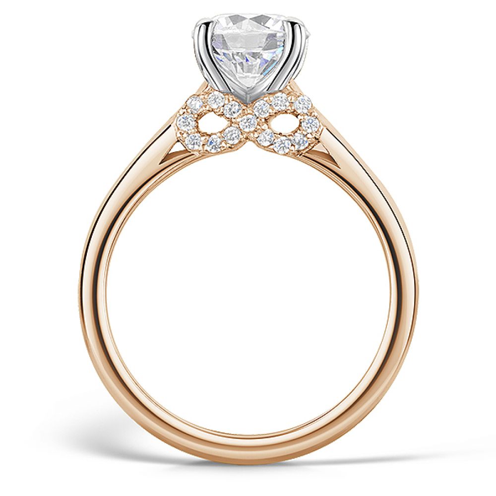 Infinity symbol diamond accent engagement ring rose gold side view