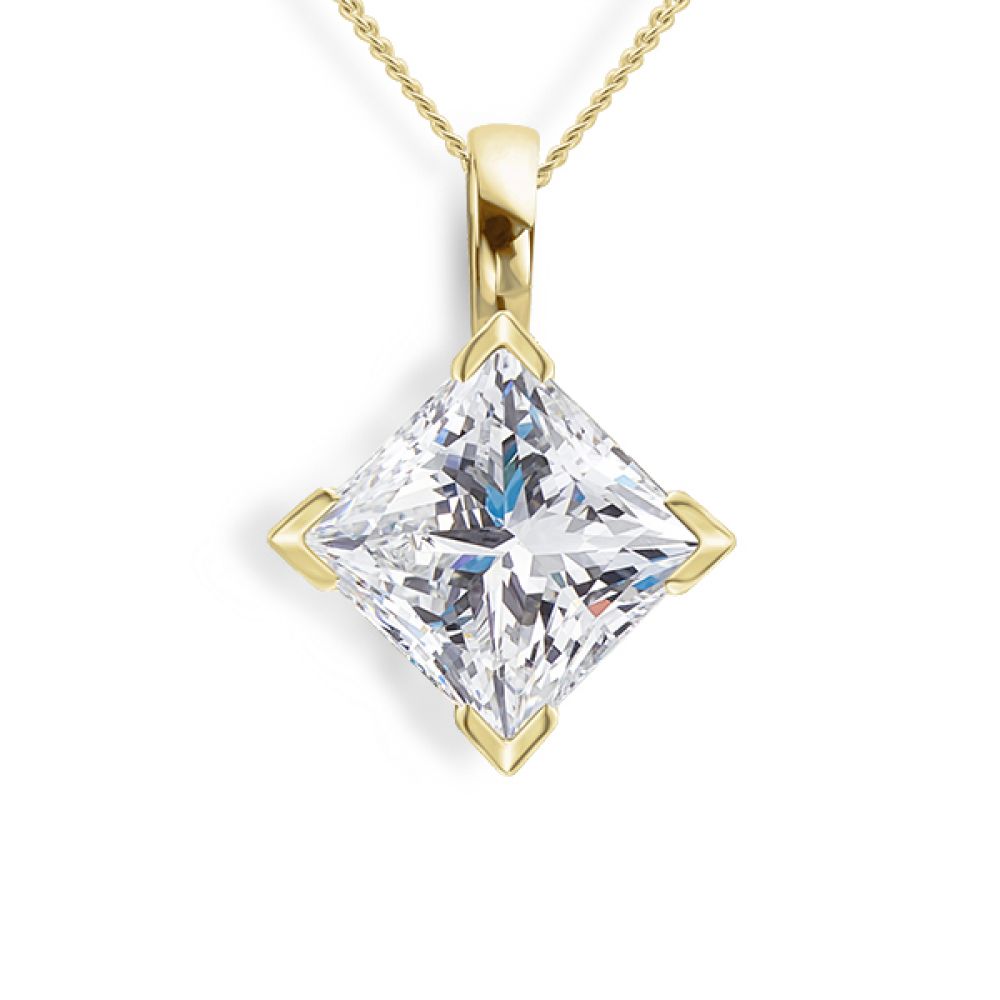 Compass set princess cut solitaire diamond necklace in yellow gold Compass set princess cut solitaire diamond necklace in yellow gold