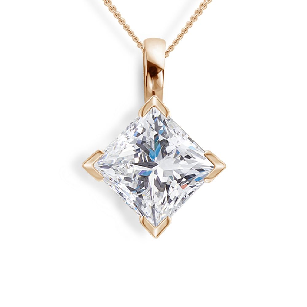 Compass set princess cut solitaire diamond necklace in rose gold Compass set princess cut solitaire diamond necklace in rose gold