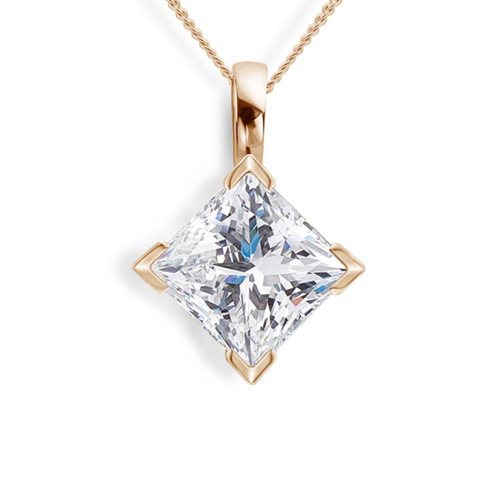 Compass set princess cut solitaire diamond necklace in rose gold