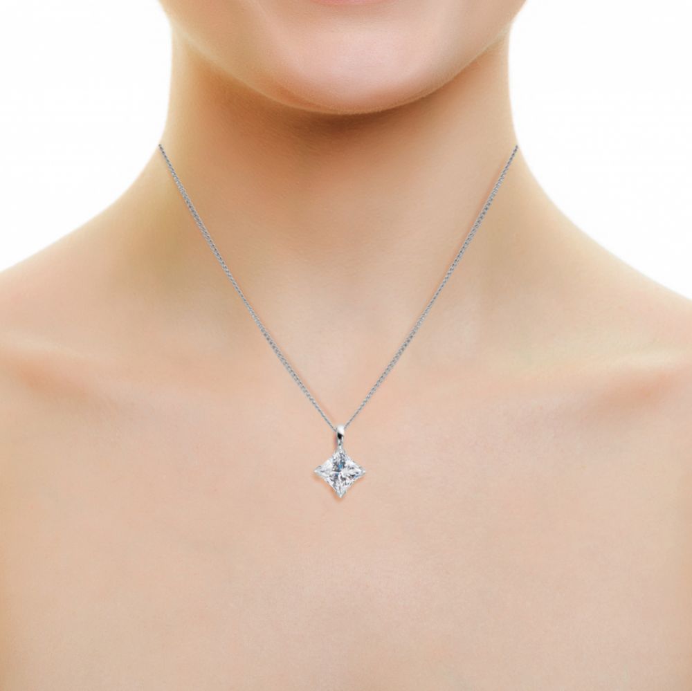 Princess cut diamond pendant on chest