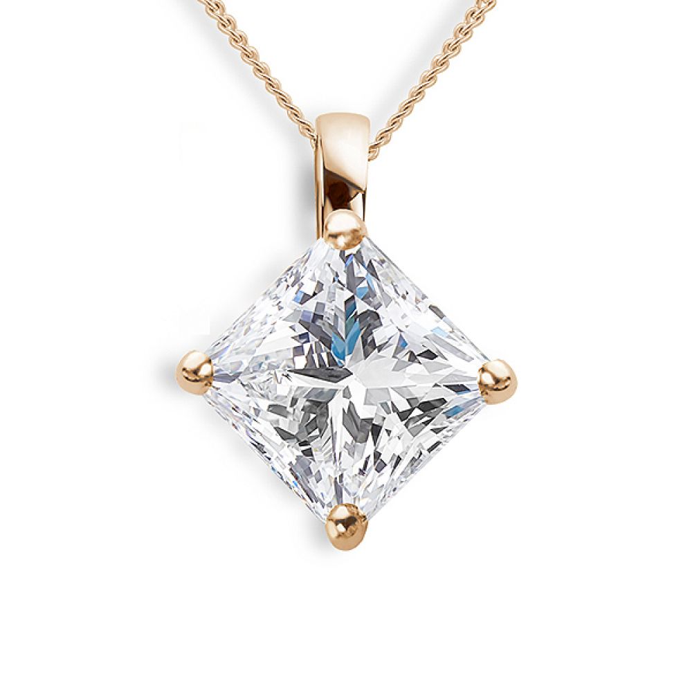 Rose gold round claw compass set Princess cut pendant Rose gold round claw compass set Princess cut pendant