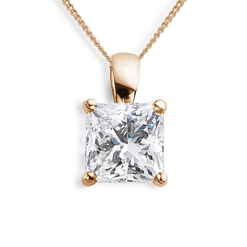 Four claw princess diamond necklace in Rose Gold