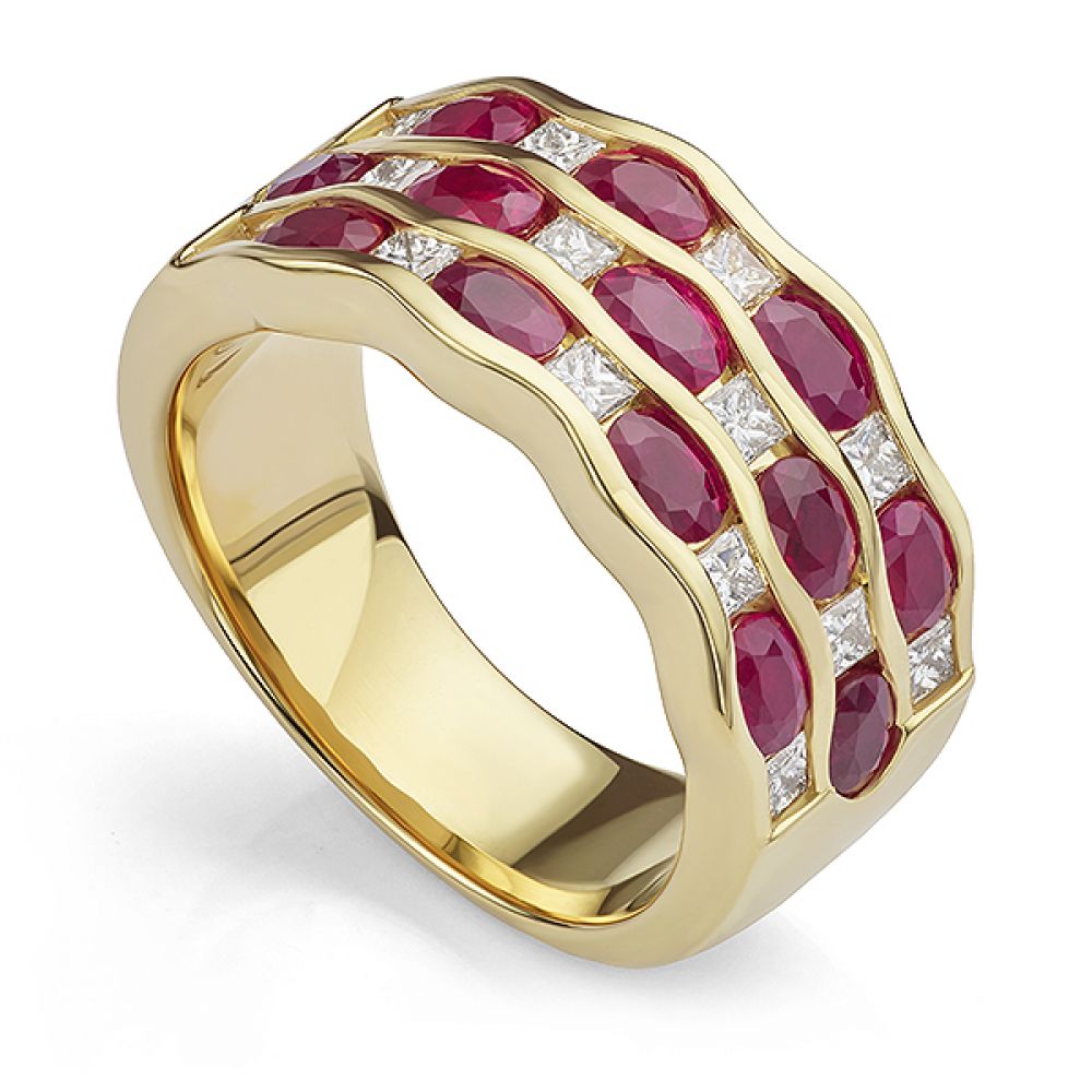 Vintage ruby and diamond ring styled in 18ct yellow gold