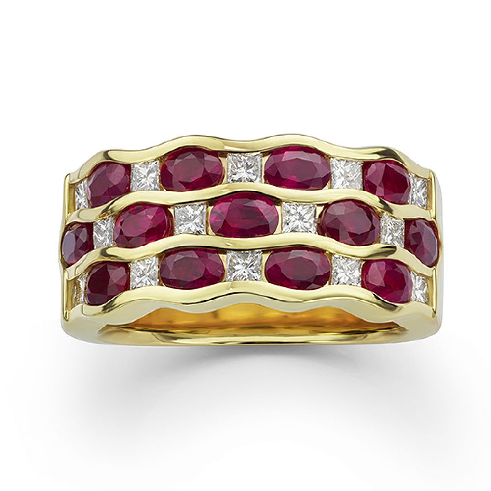 Front view oval ruby and diamond ring