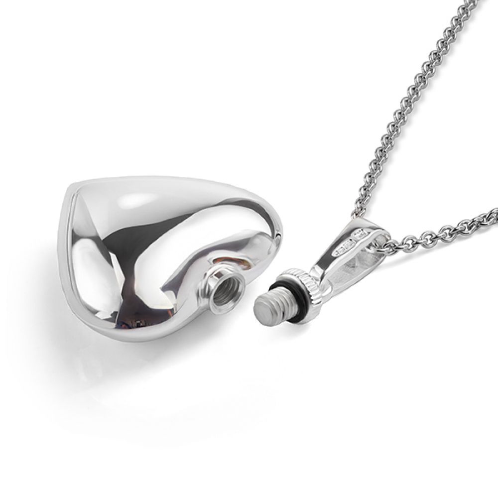 Silver heart keepsake necklace with stopper removed