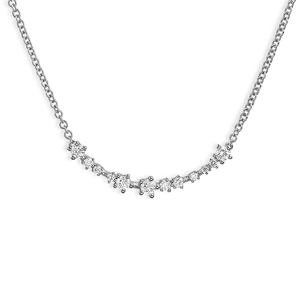 Diamond curved bar necklace scattered with diamonds