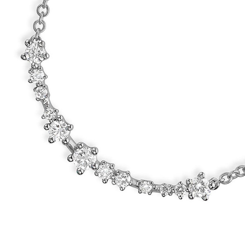 Curved bar diamond necklace close up view Curved bar diamond necklace close up view