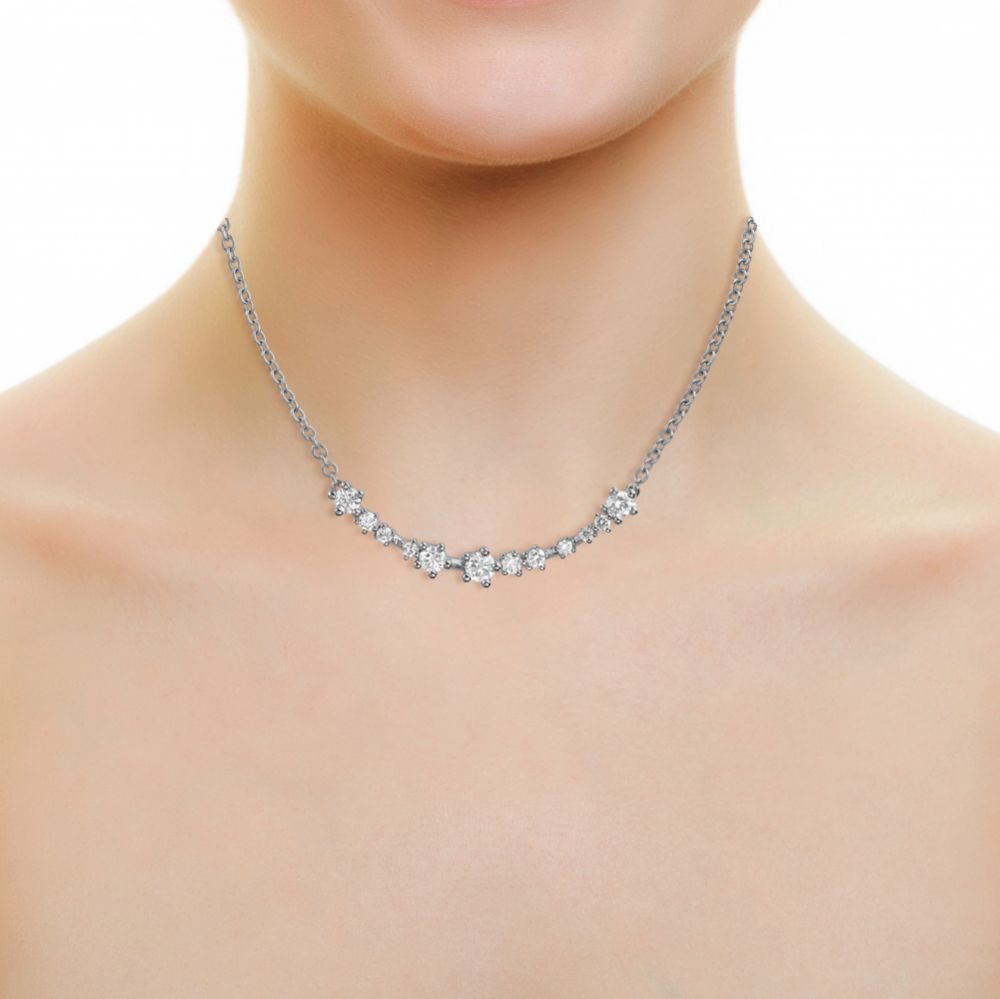 Diamond curved bar necklace on the neck