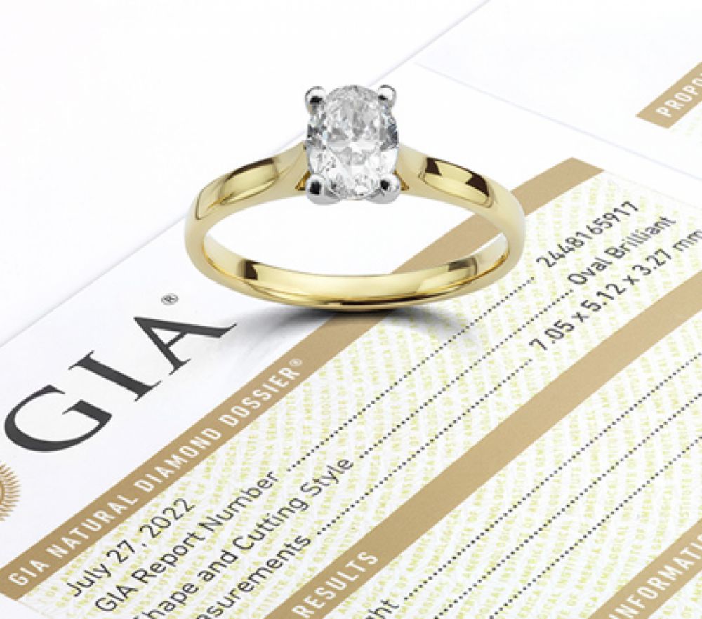 Gia certified oval solitaire ring design showing certificate Gia certified oval solitaire ring design showing certificate