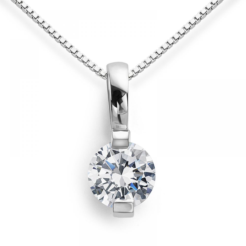 2 Claw Round Diamond Solitaire Pendant White Gold