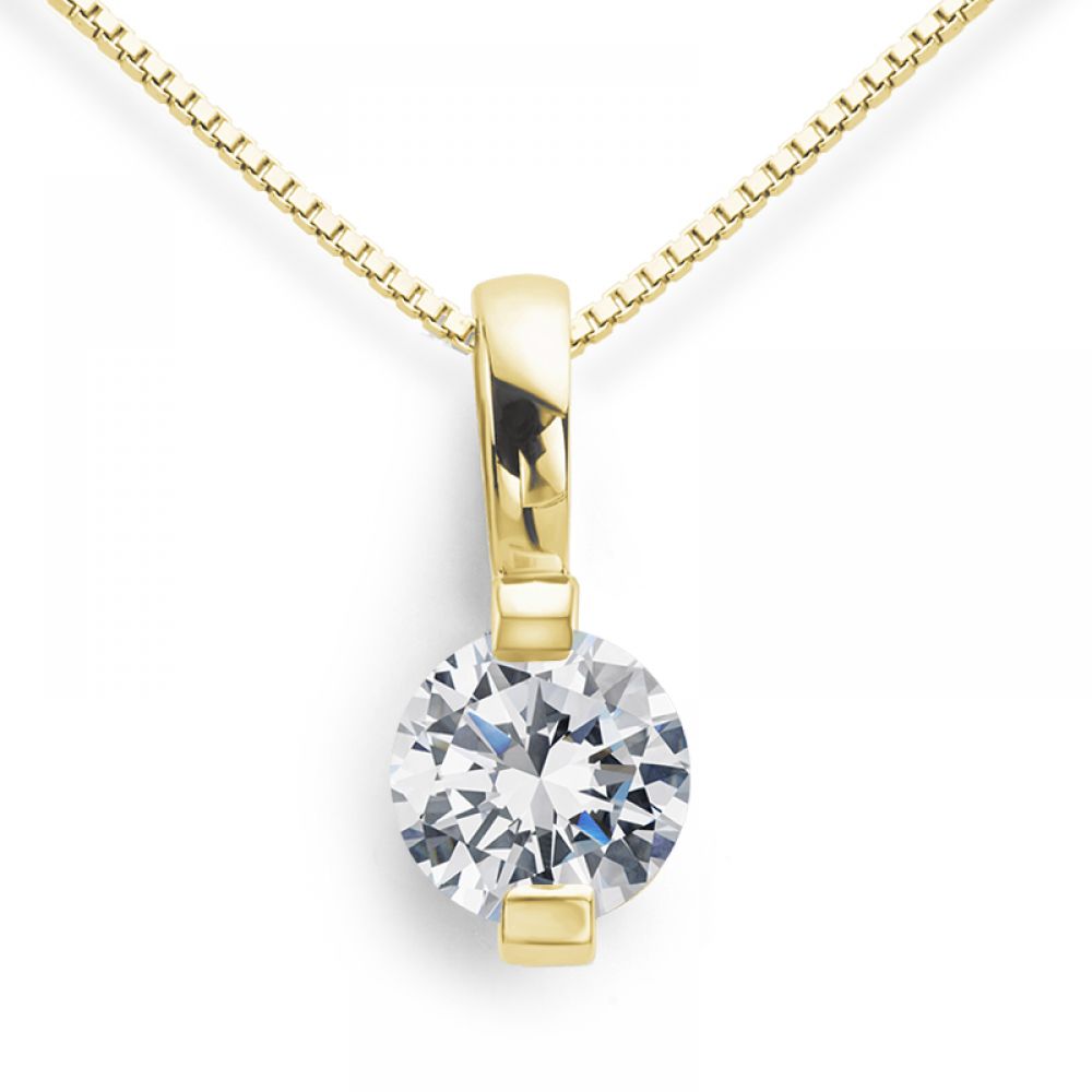 2 Claw Round Diamond Solitaire Pendant Yellow Gold