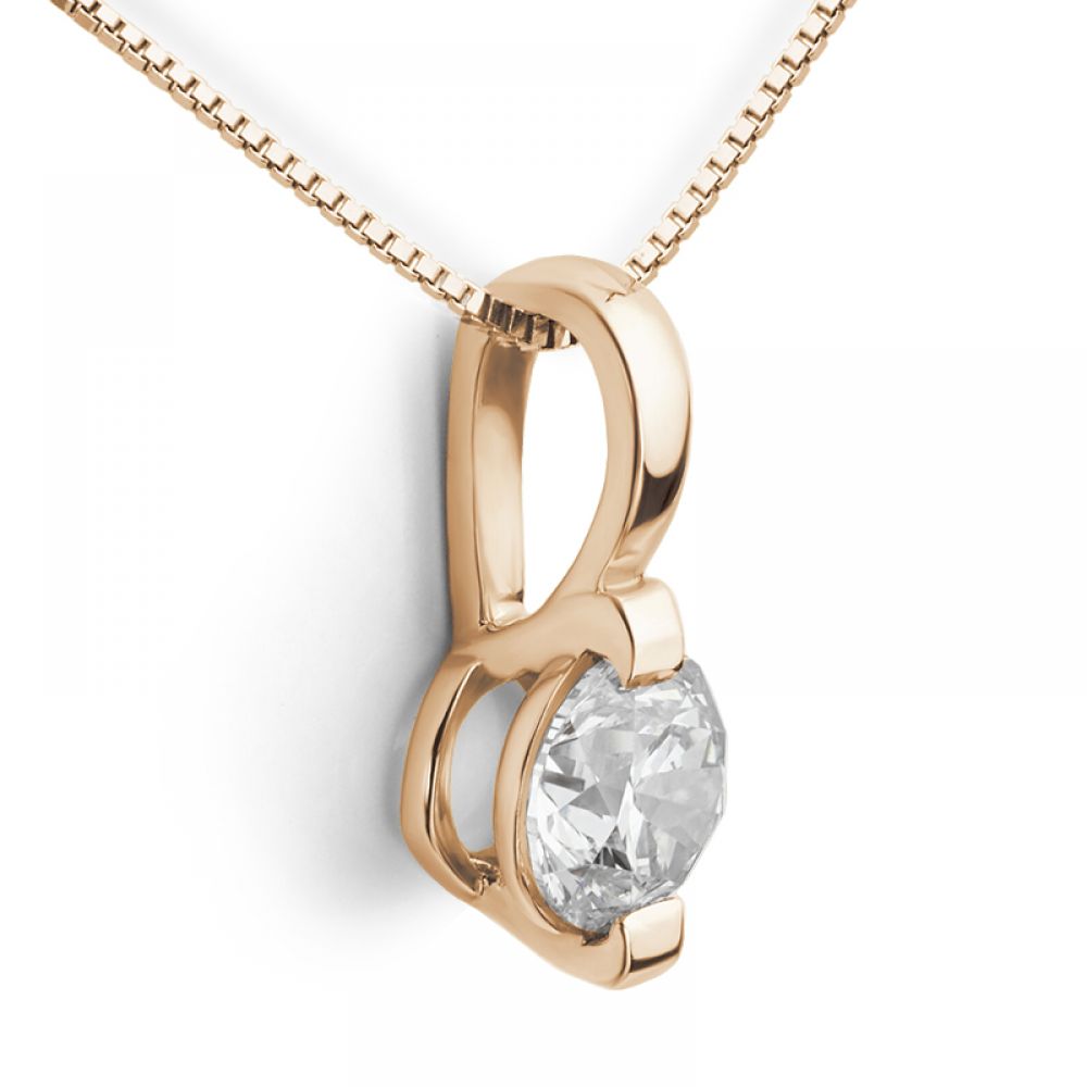 2 Claw Round Diamond Solitaire Pendant Rose Gold