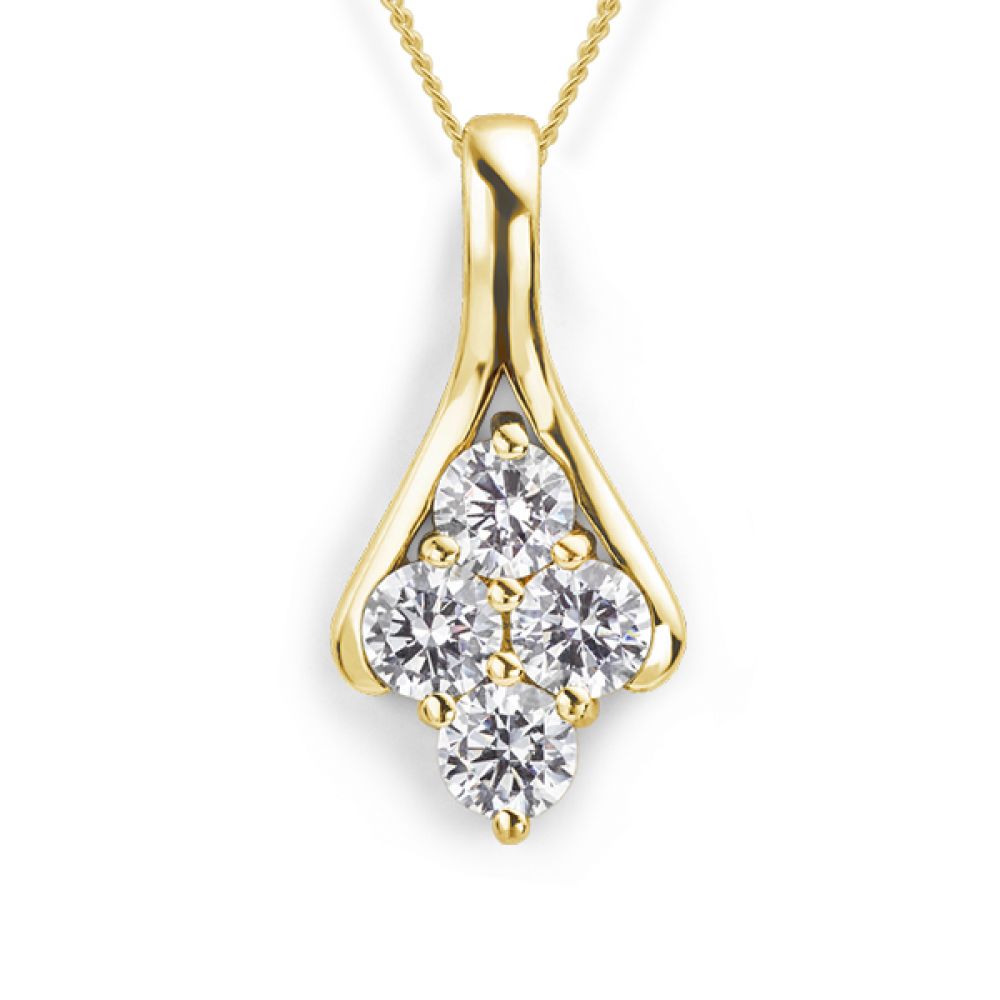 Four Stone Cluster Necklace - Yellow Gold Four Stone Cluster Necklace - Yellow Gold