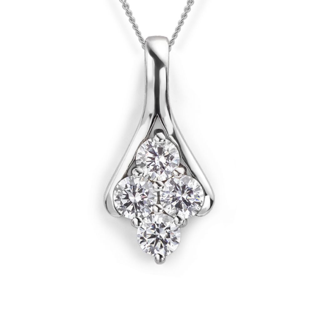 Four Stone Cluster Necklace - White Gold Four Stone Cluster Necklace - White Gold
