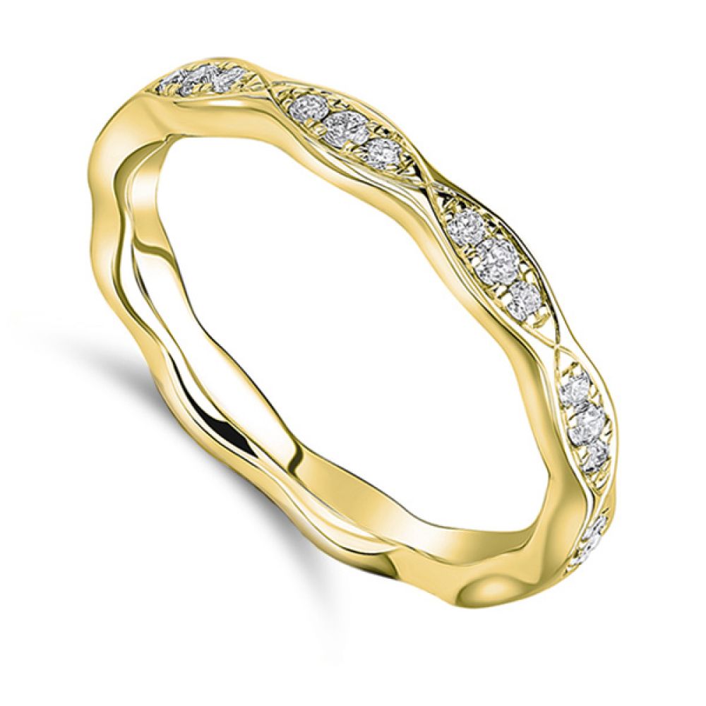 Wavy Diamond Wedding Ring - Yellow Gold