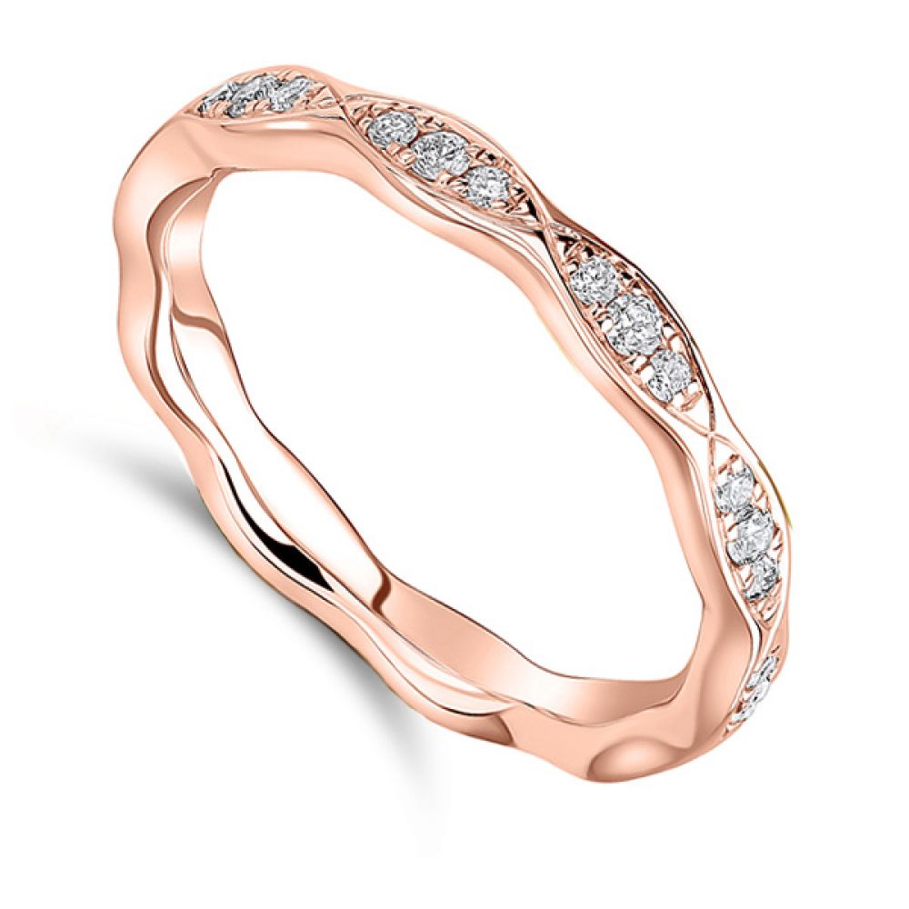 Wavy Diamond Wedding Ring - Yellow Gold