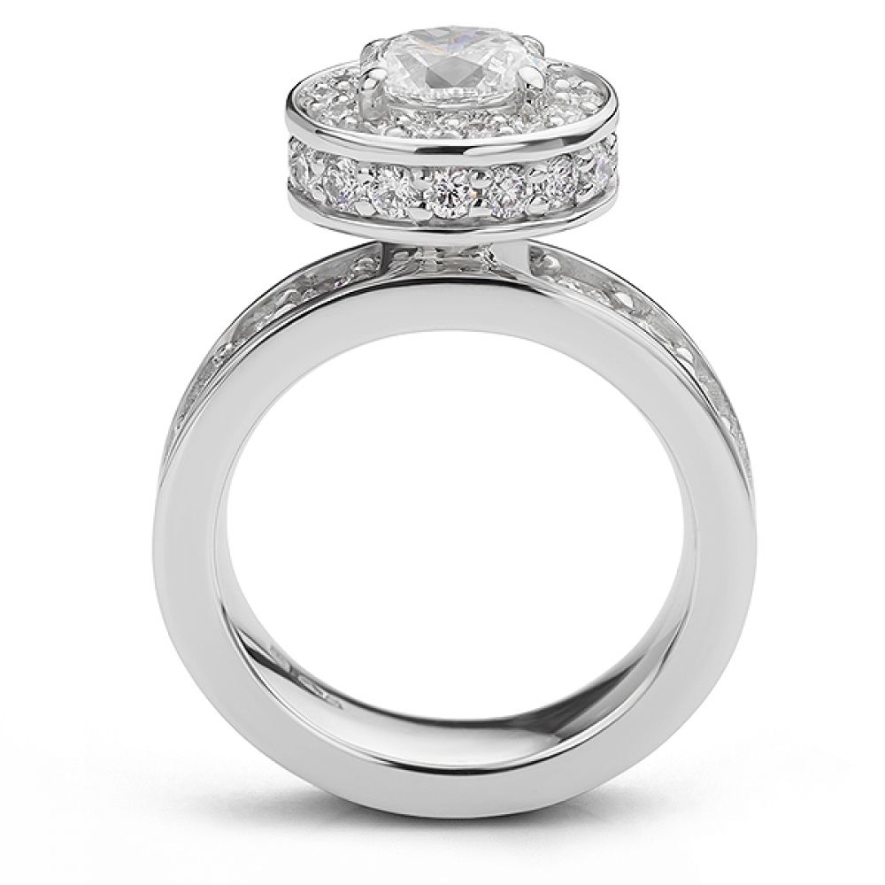 Hidden halo oval engagement ring side view