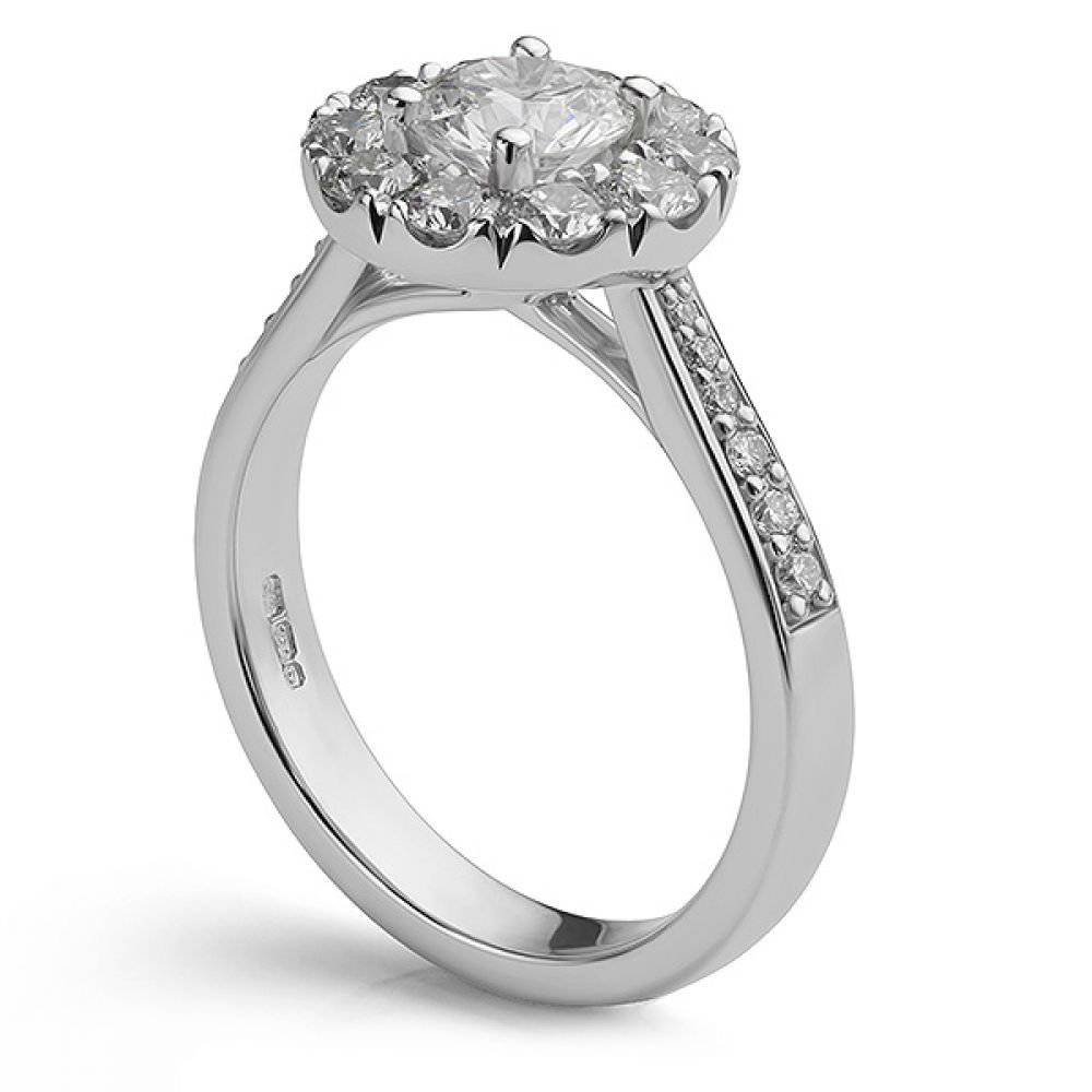 1.5 carat diamond cluster ring side view