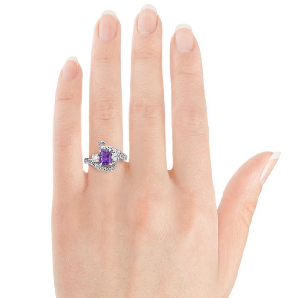 Amethyst 3 stone octopus ring shown on finger