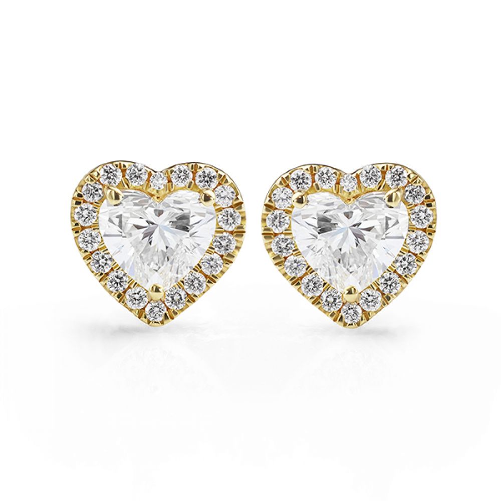 Halo Heart Earrings in Yellow Gold Halo heart earrings in 18-carat yellow gold, set with GIA certified diamonds