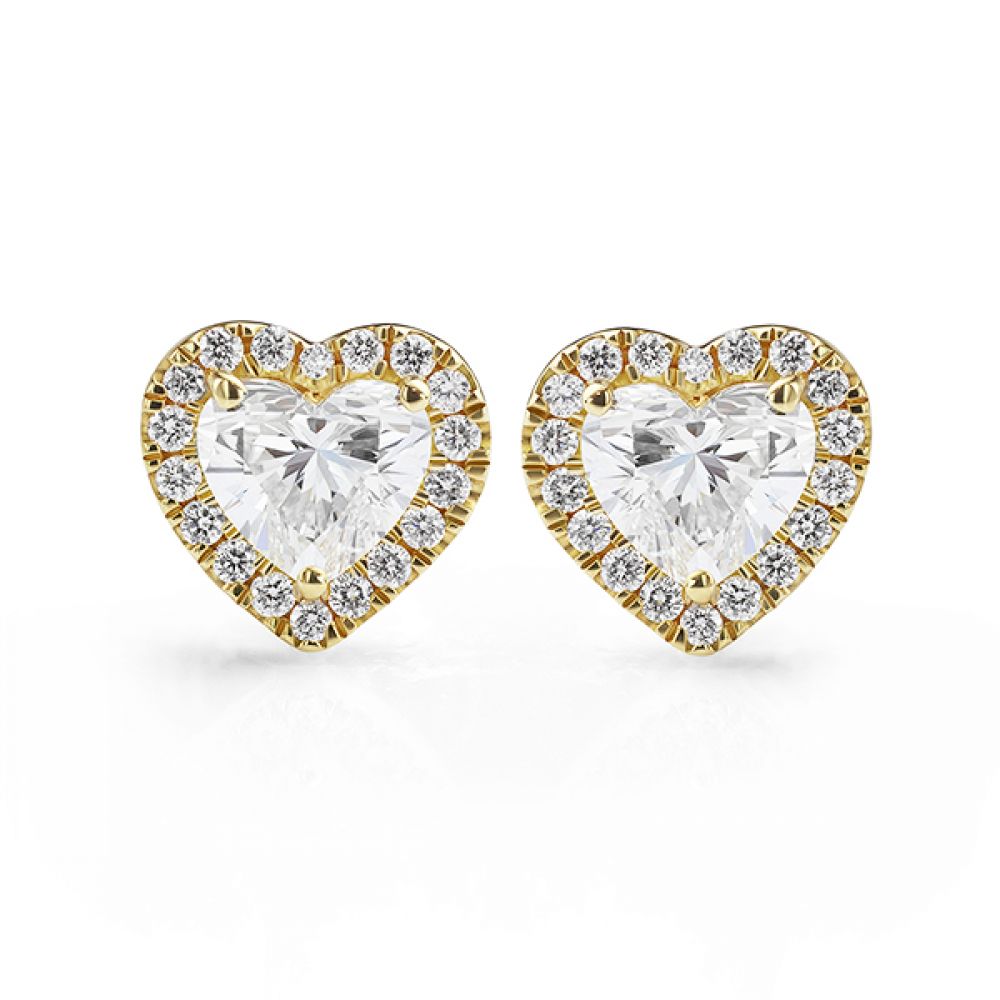 Halo heart earrings in 18-carat yellow gold, set with GIA certified diamonds