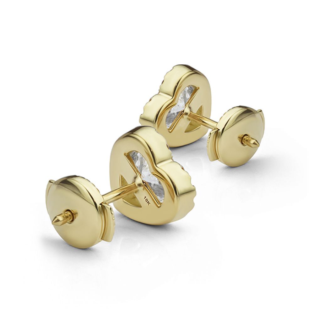 Bespoke yellow gold halo heart earrings back view Bespoke yellow gold halo heart earrings back view