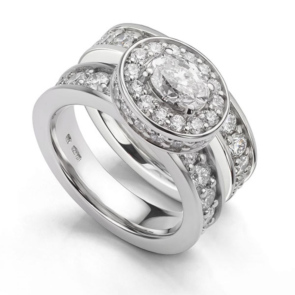 Full set diamond wedding ring shown with matching bespoke engagement ring Full set diamond wedding ring shown with matching bespoke engagement ring