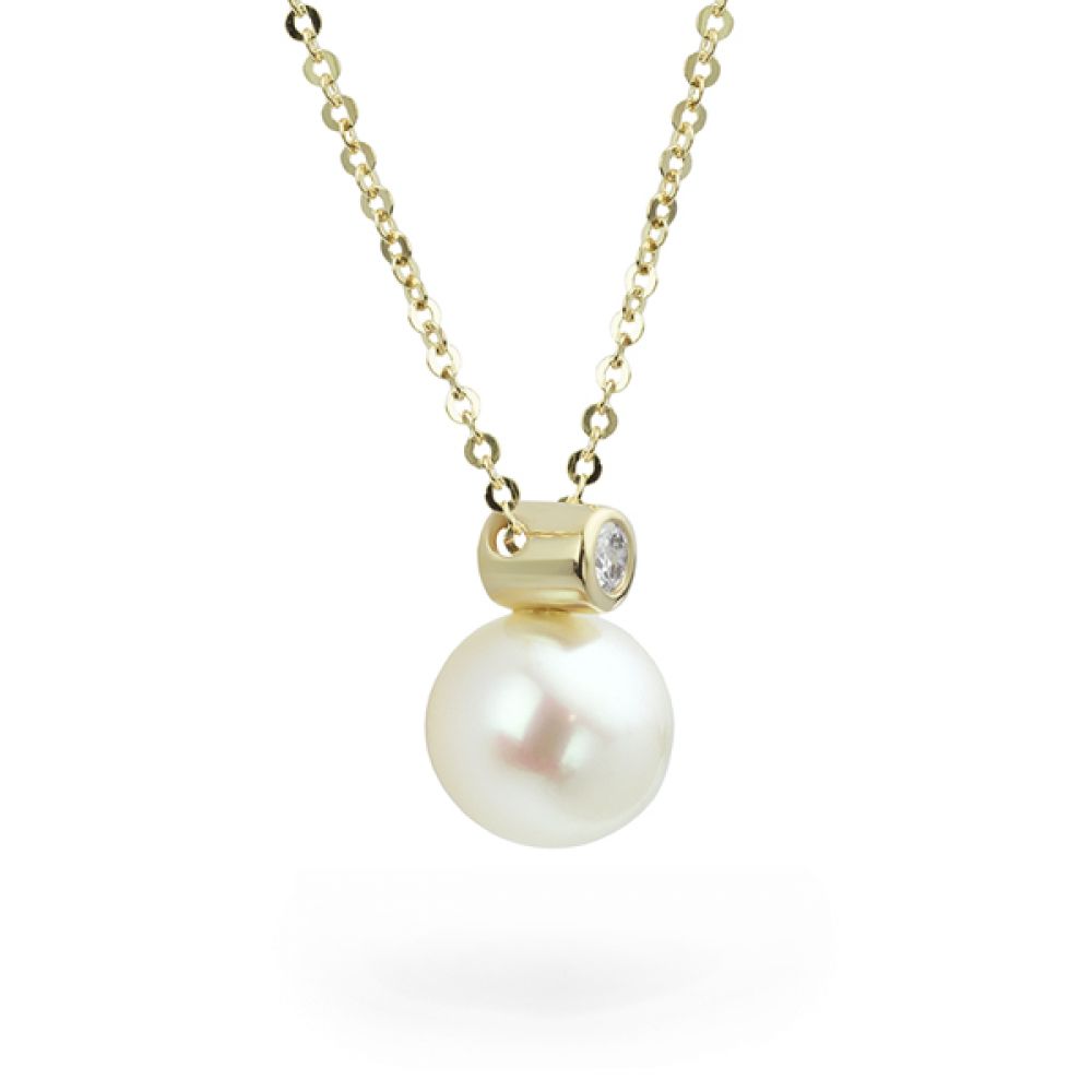 Snowman pearl and diamond necklace side view