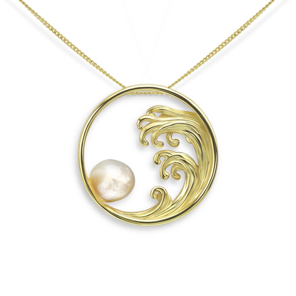 Yellow gold plated ocean pearl necklace