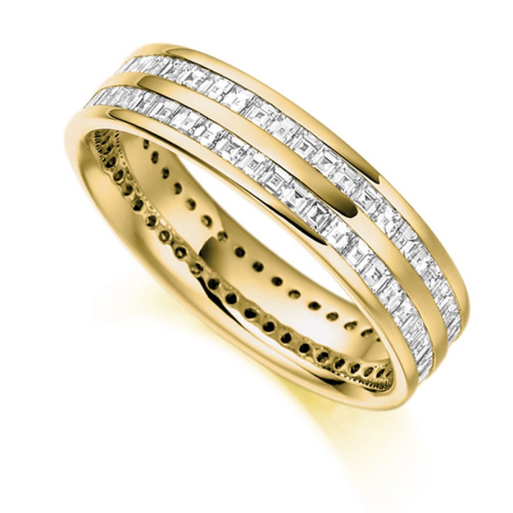 1.5 ct 2 Row Carré Cut Full Diamond Eternity Ring In Yellow Gold