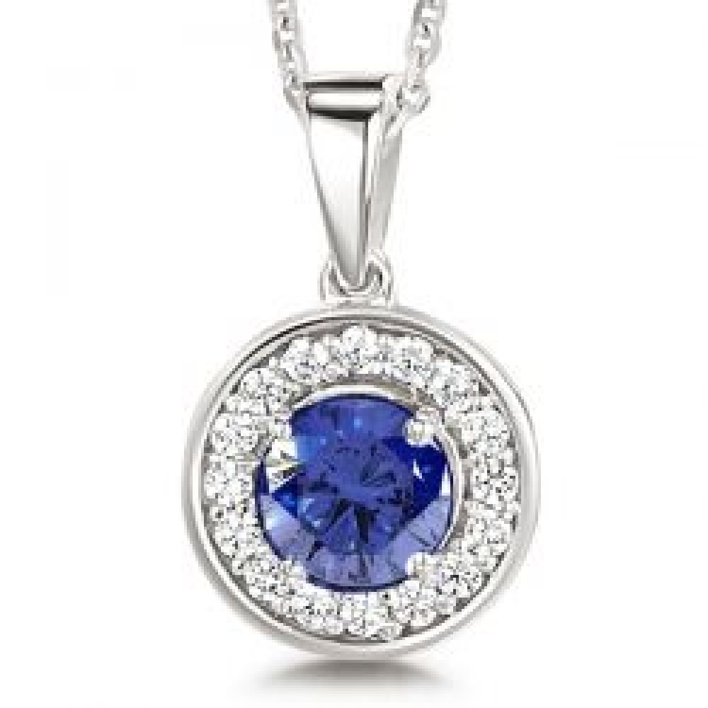 Sapphire and Diamond Halo Pendant