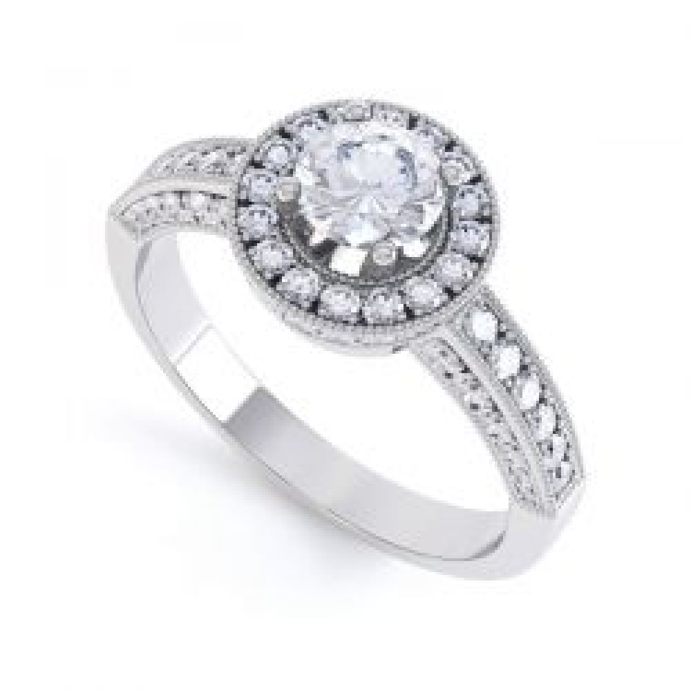 Vintage Style Halo with Diamond Encrusted Shoulders