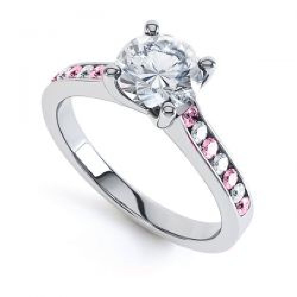 Pink Sapphire and Diamond Shoulder Engagement Ring