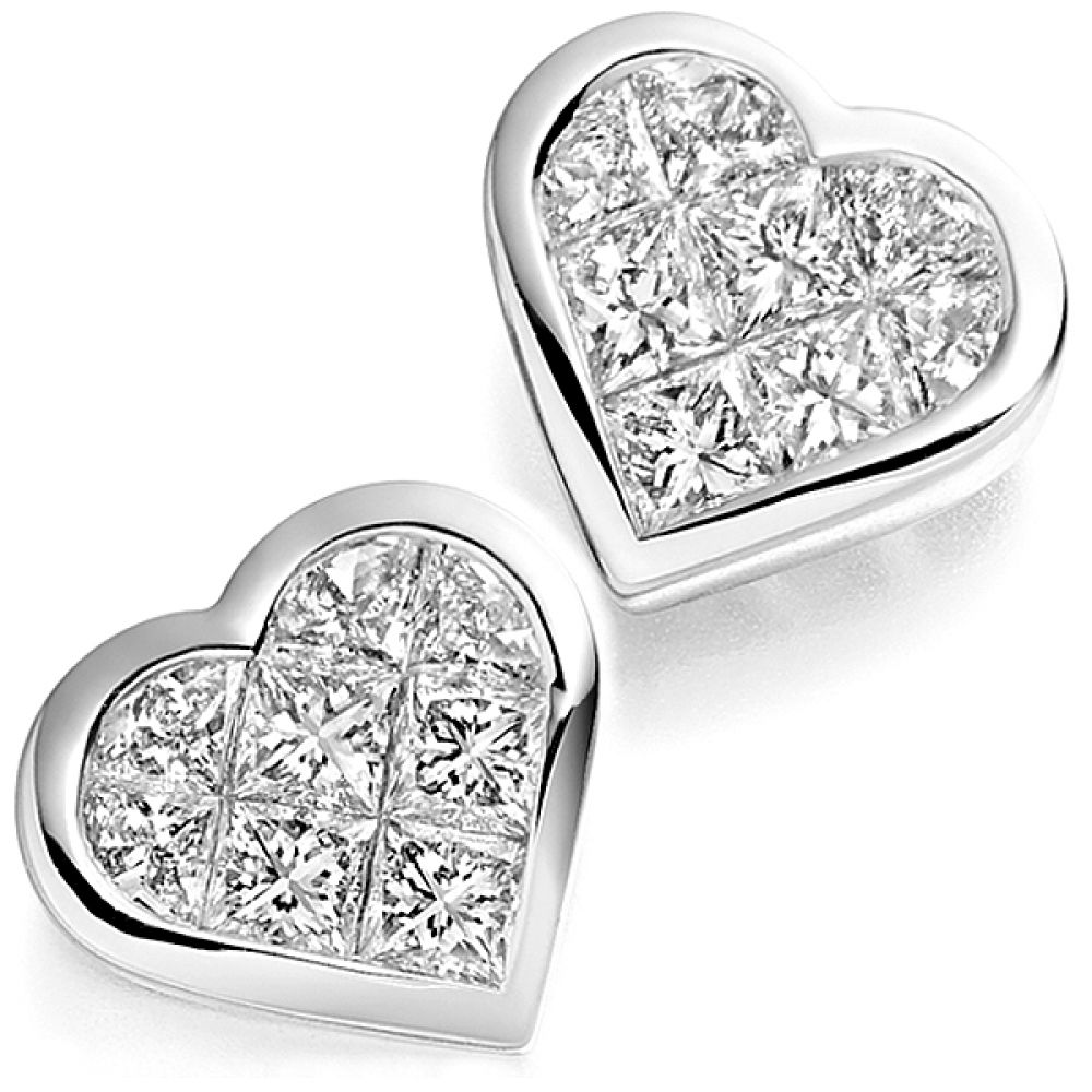 Invisible Set Heart Shaped Diamond Earrings