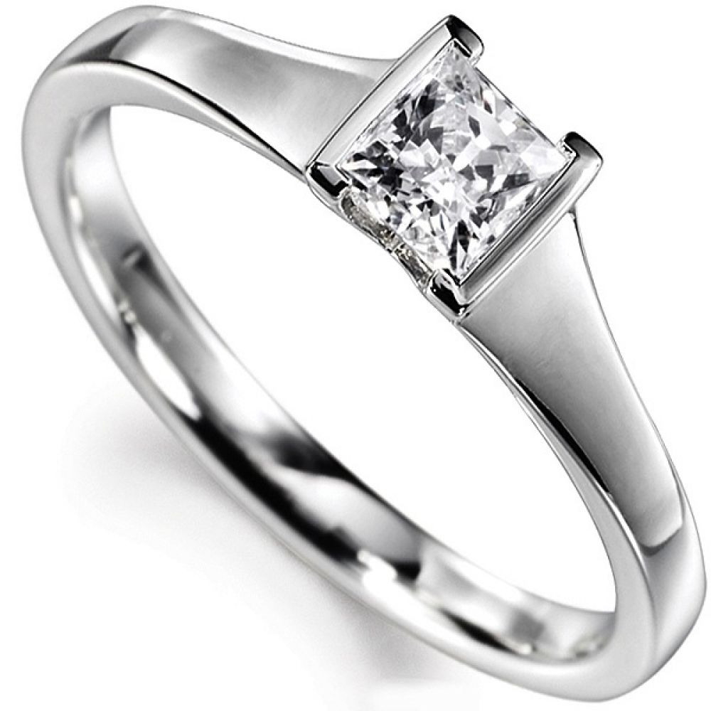 Part Bezel set Princess Cut Diamond Solitaire Engagement Ring