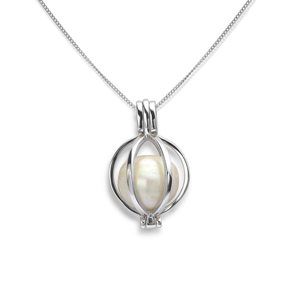 Round Silver Pearl Cage Pendant Main Image