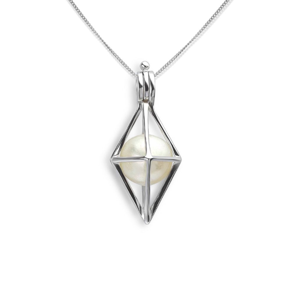 Diamond shaped silver pearl cage