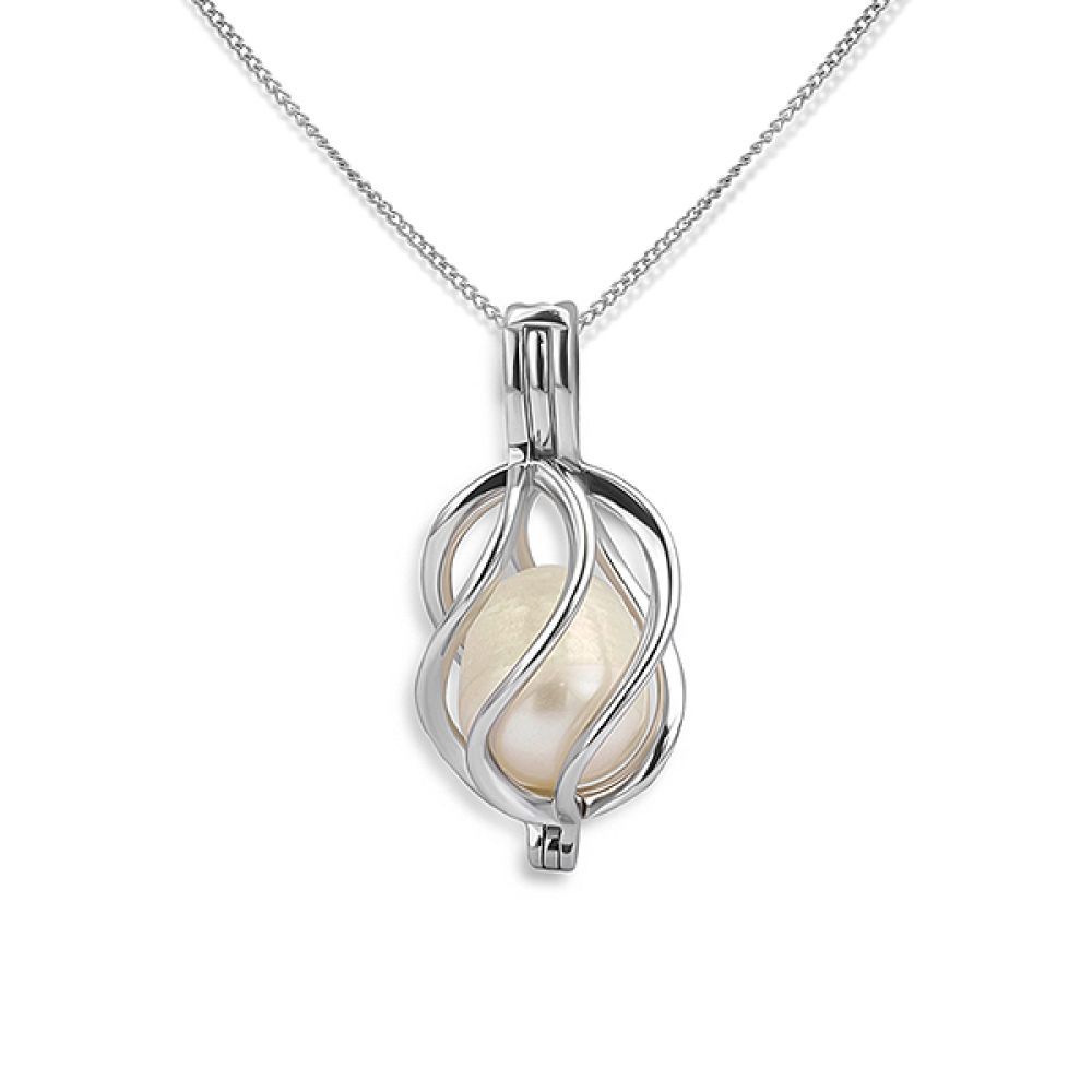 Silver spiral pearl cage